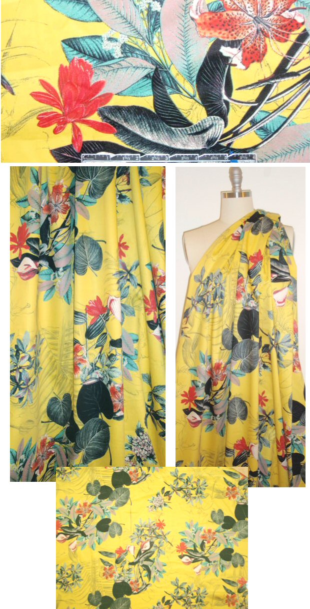 geisha garden cotton/lycra woven - lemon/spice