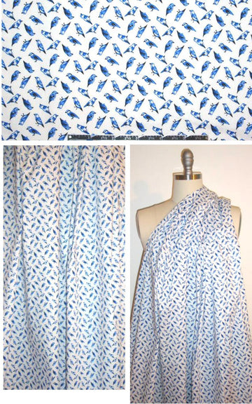 'little birds' graphic cotton/lycra shirting