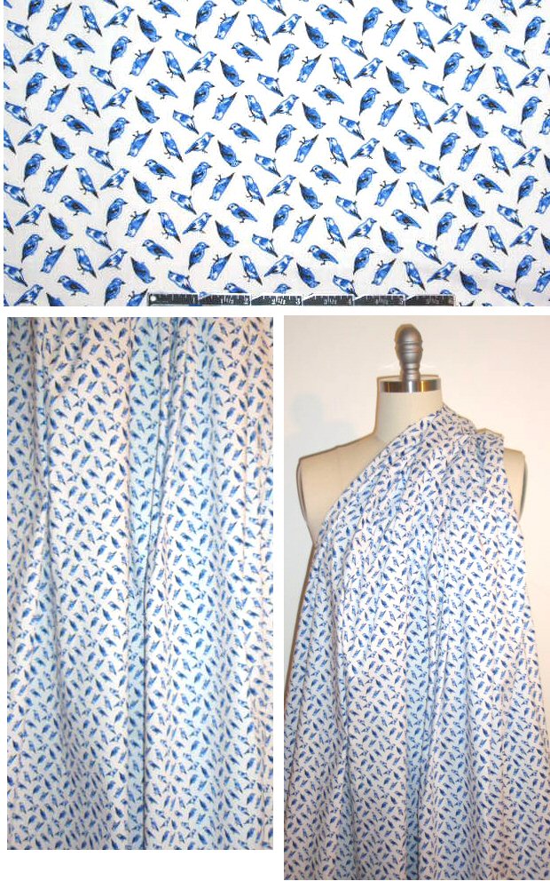 'little birds' graphic cotton/lycra shirting .80 yds