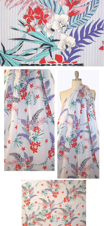 blue stripe floral bouquet cotton/spandex woven 2.5 yds