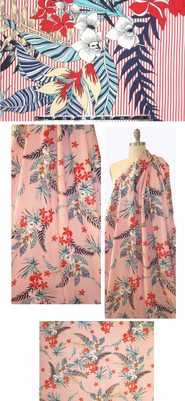 red stripe floral bouquet cotton/spandex woven