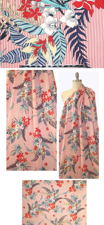 red stripe floral bouquet cotton/spandex woven 1.66 yd