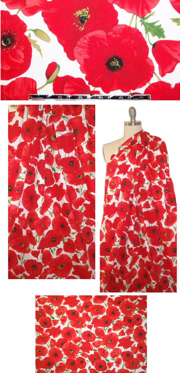 red poppies cotton/spandex sateen .66 yds