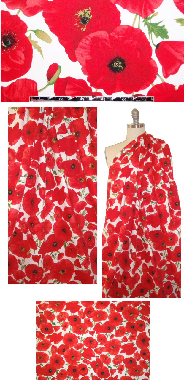 red poppies cotton/spandex sateen 1.875 yds