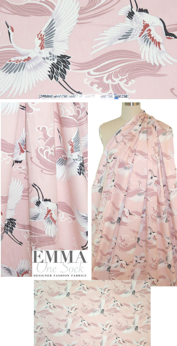 'kimono aviary' cotton/spandex sateen - pink blush 1.125 yds