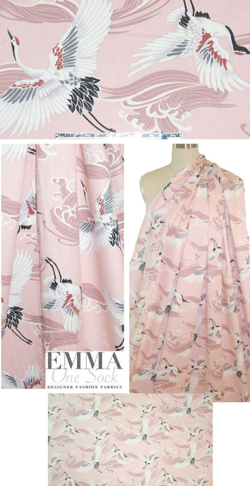 'kimono aviary' cotton/spandex sateen - pink blush 1.125 yds