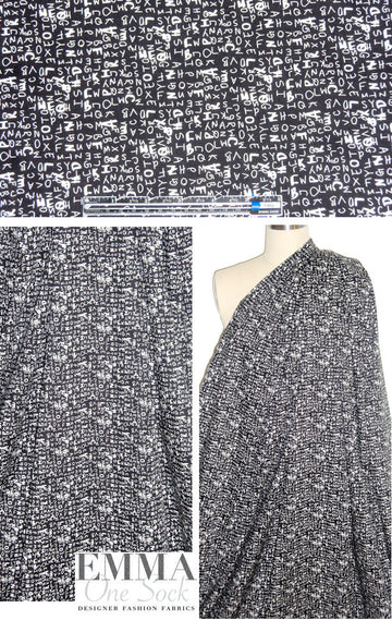 alphabet soup cotton/lycra shirting - white on black 1 yard