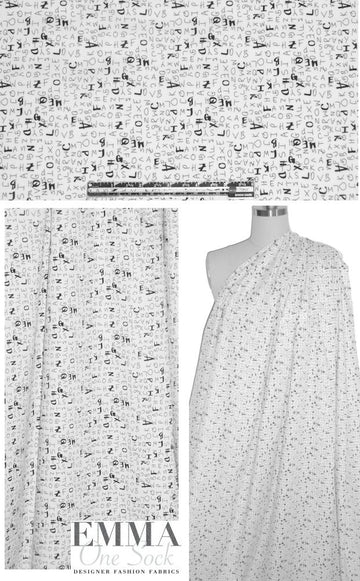 alphabet soup cotton/lycra shirting - black on white