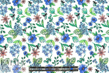 busy bee floral cotton/lycra sateen - blue