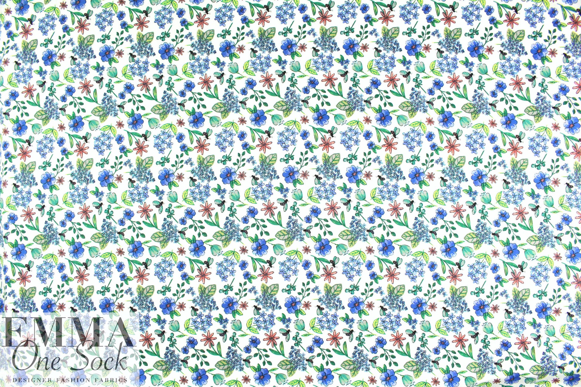 busy bee floral cotton/lycra sateen - blue
