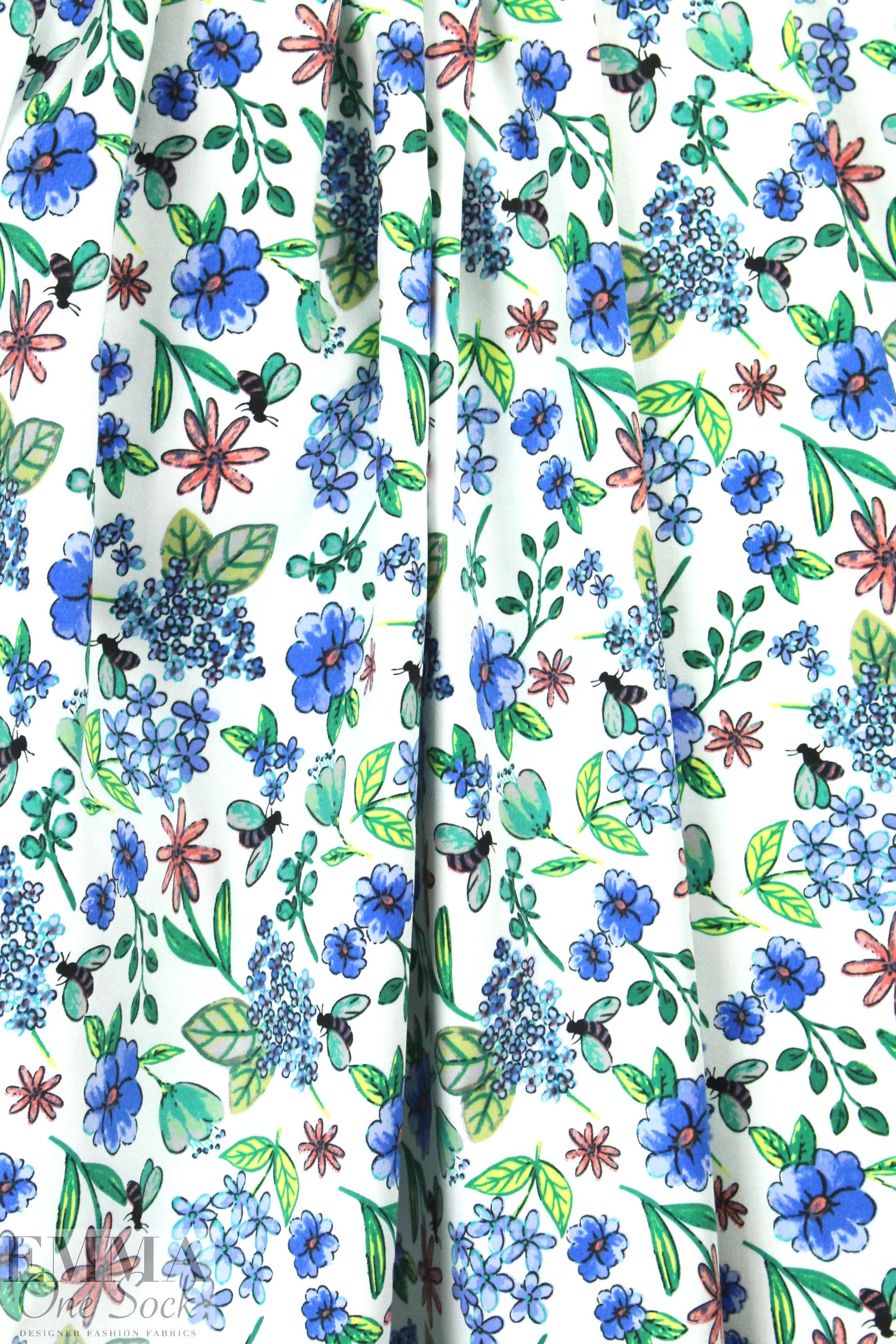 busy bee floral cotton/lycra sateen - blue