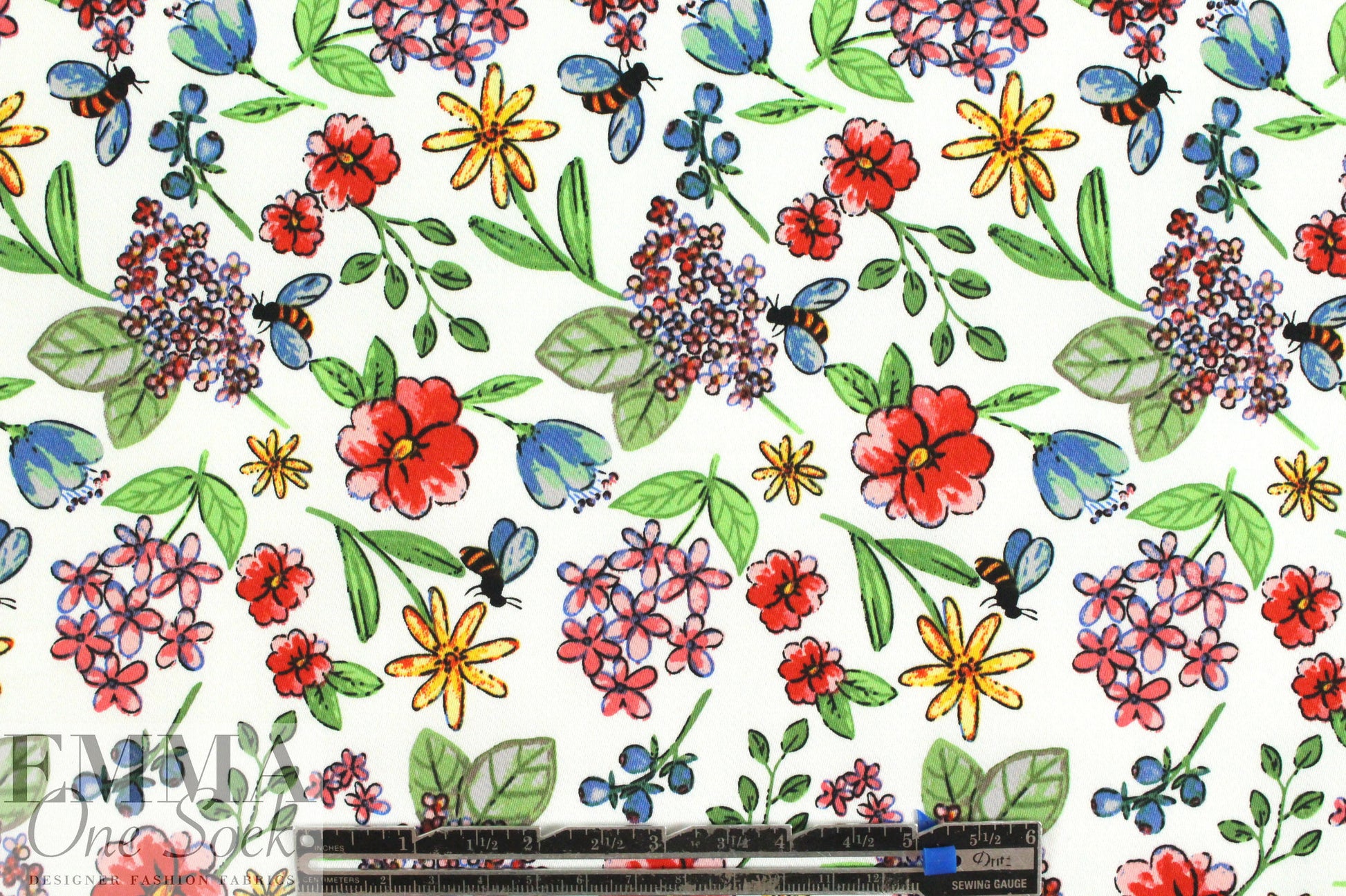 busy bee floral cotton/lycra sateen - red
