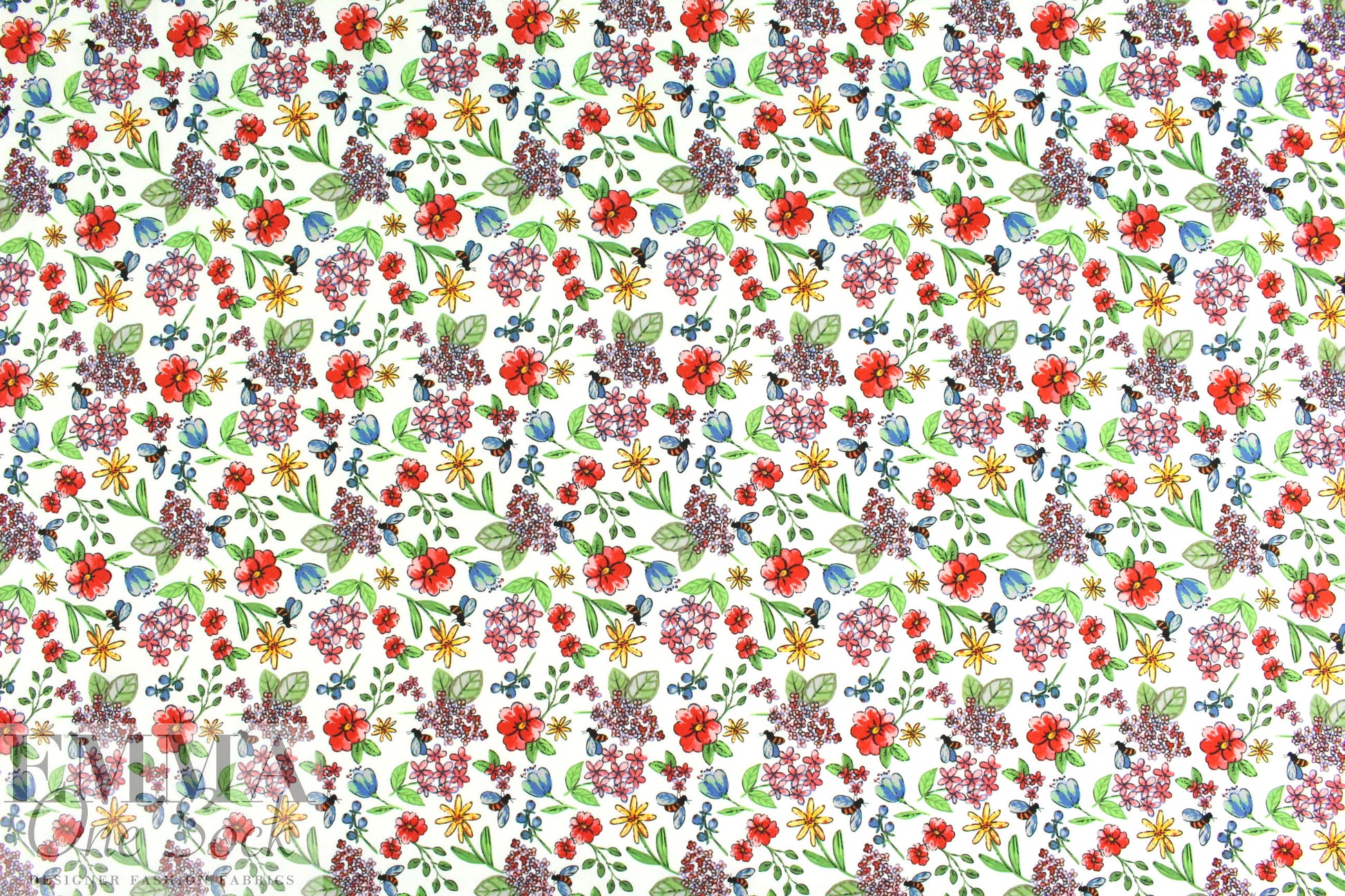 busy bee floral cotton/lycra sateen - red 1.375 yds