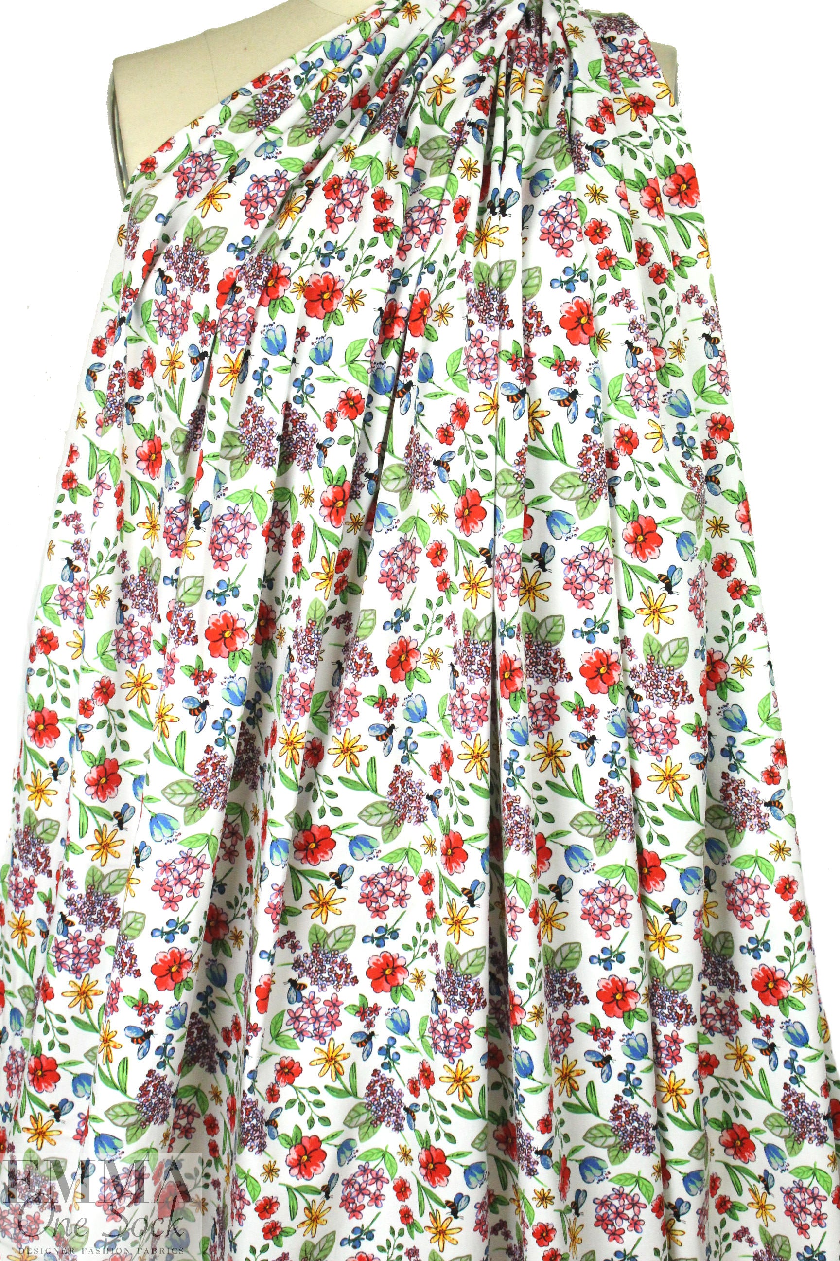 busy bee floral cotton/lycra sateen - red