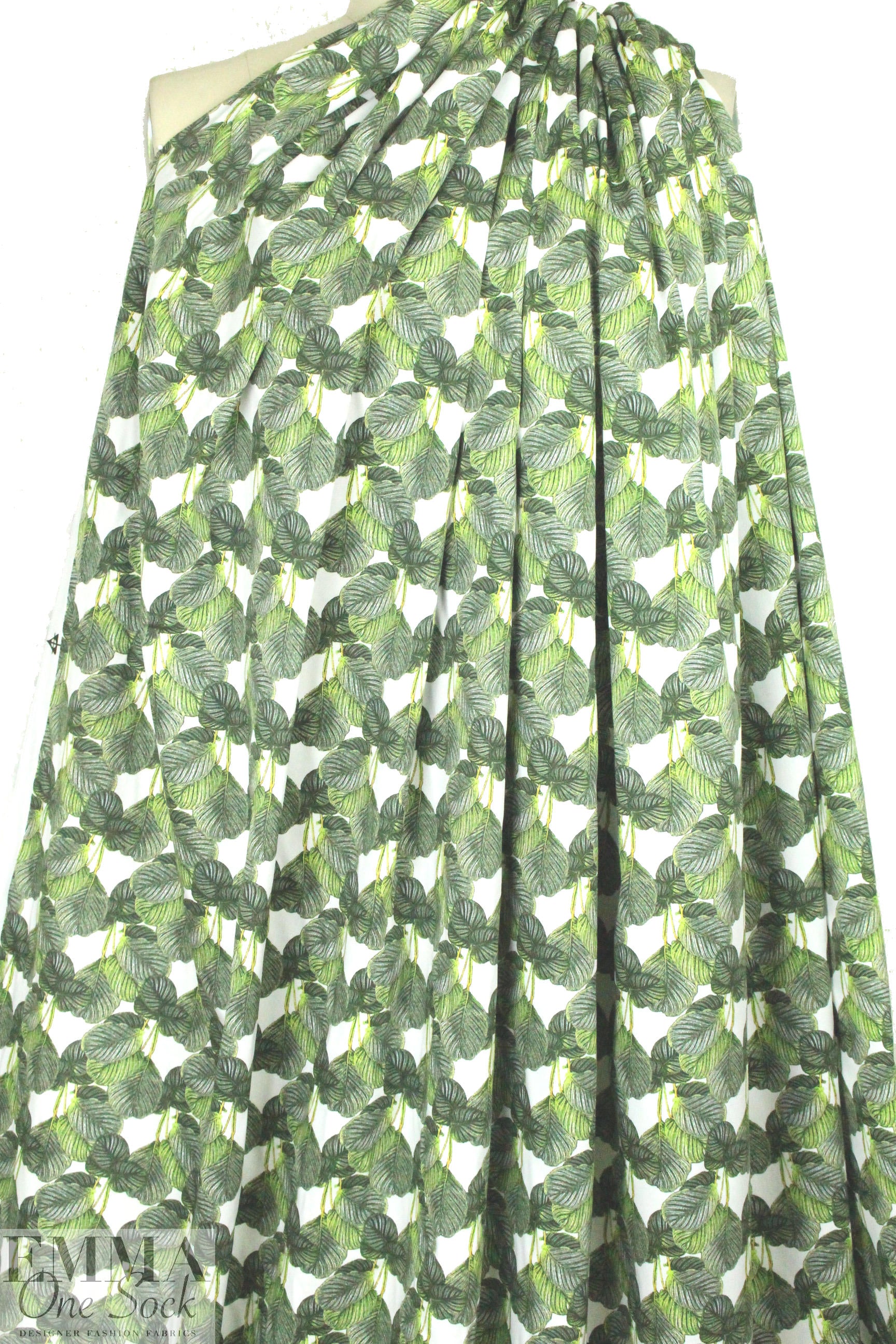 green leaves cotton/spandex sateen