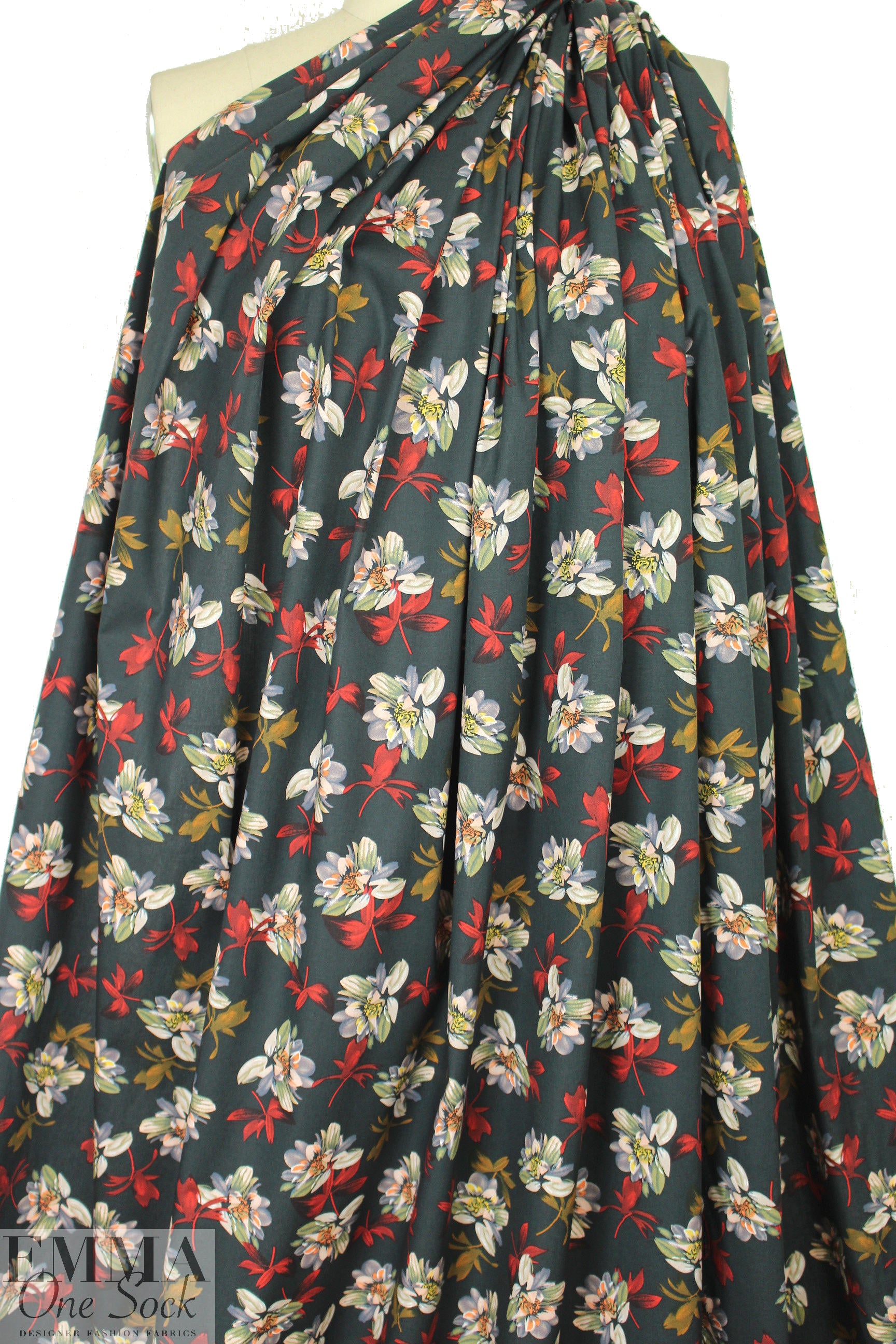 nocturnal flowers cotton/spandex shirting 1.125 yds