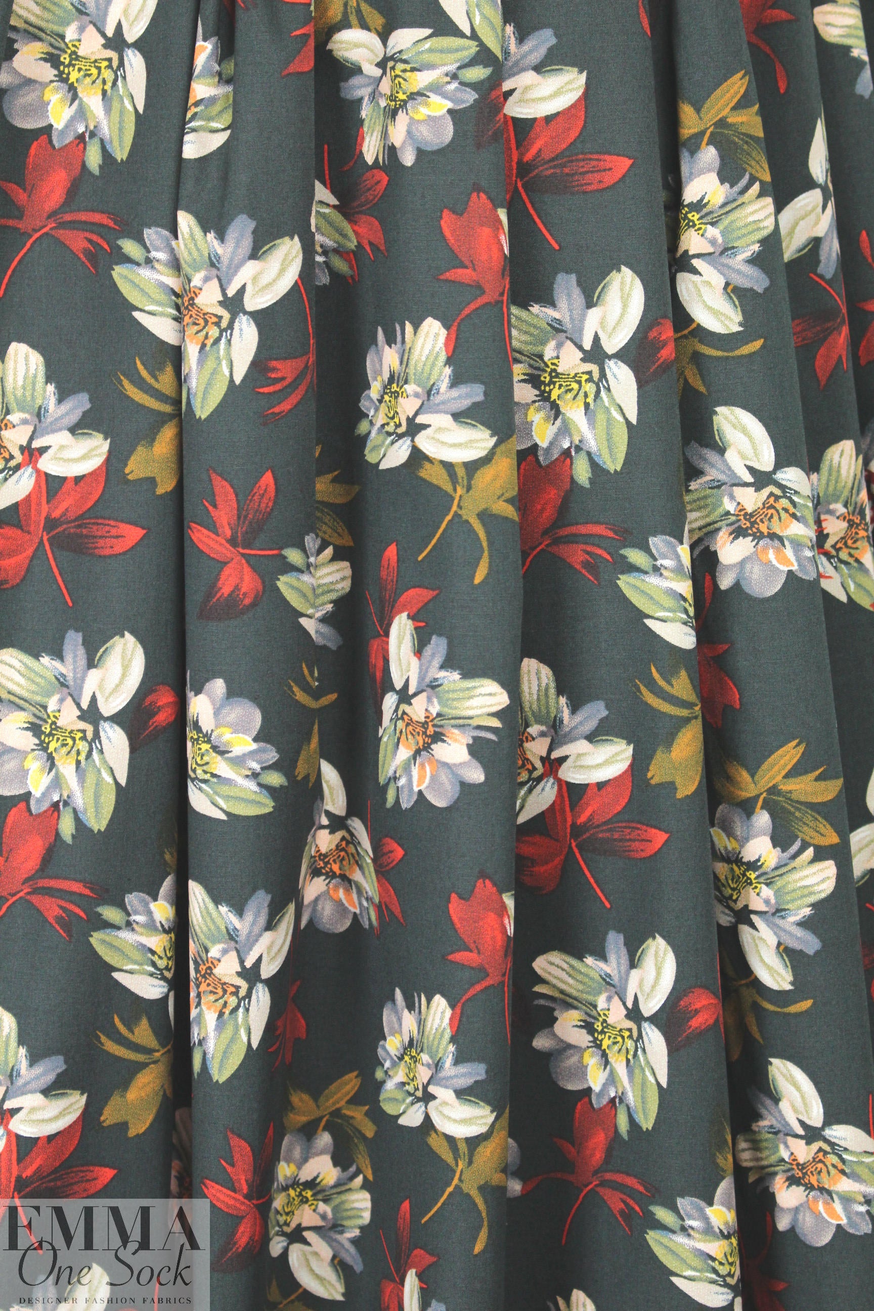 nocturnal flowers cotton/spandex shirting 1.125 yds