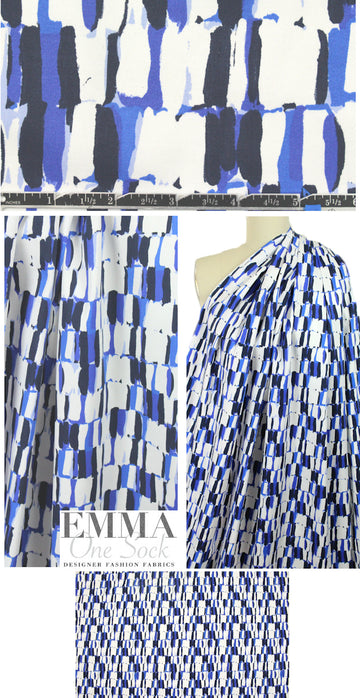 NY designer blue brush graphic cotton/lycra woven
