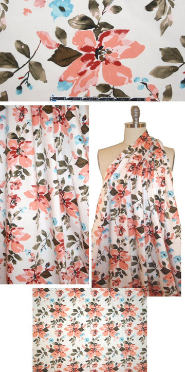 peach/aqua floral cotton/lycra sateen .875 yds