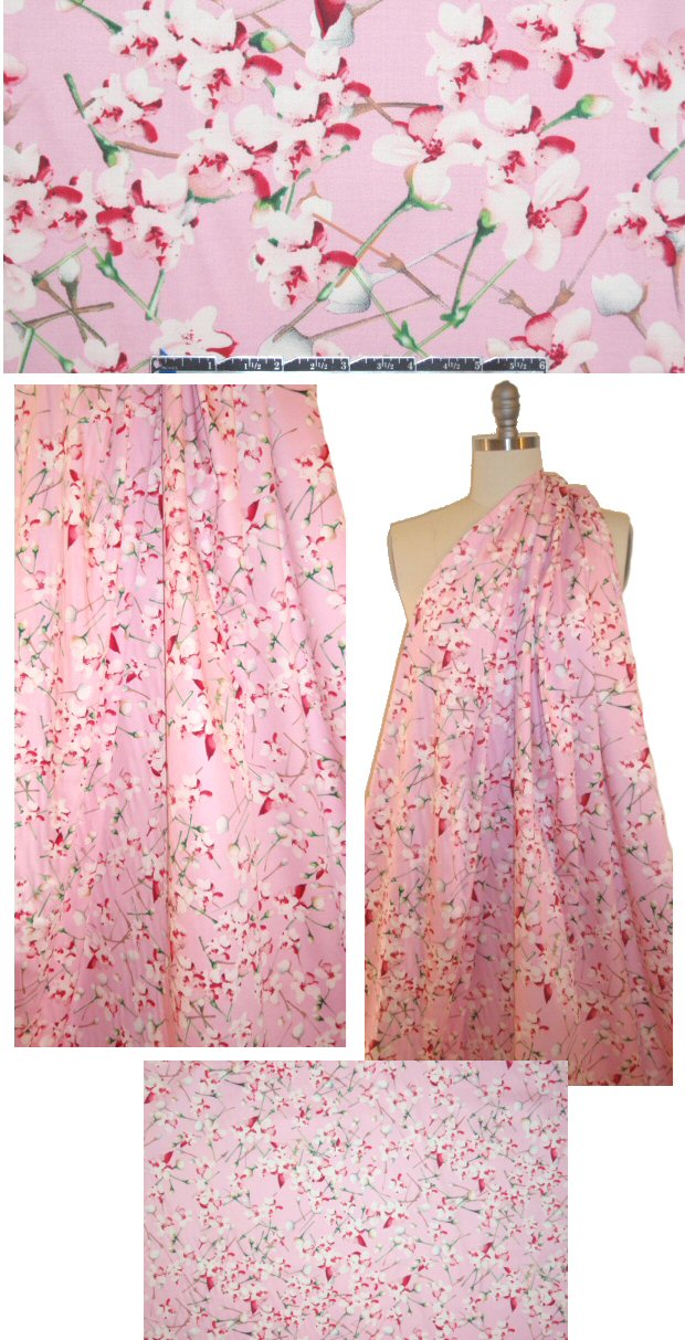 pink blossoms cotton/lycra sateen