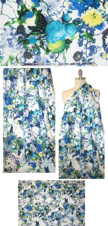 cobalt/lemon floral cotton/spandex woven