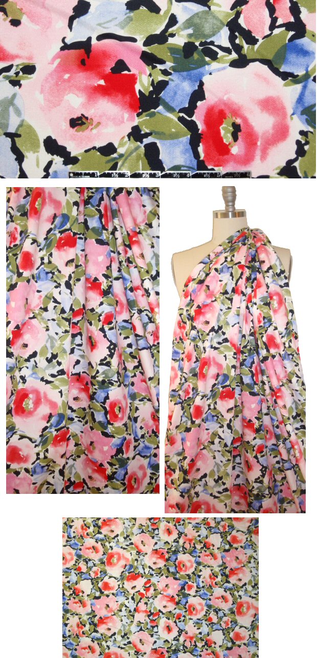 red/pink/blue floral cotton/spandex sateen 1.5 yds