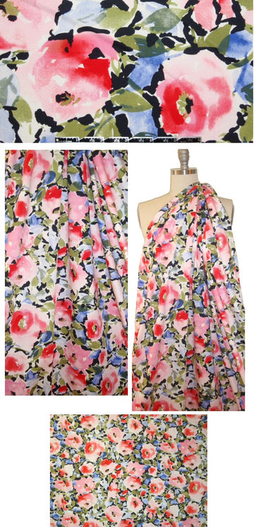 red/pink/blue floral cotton/spandex sateen 1.5 yds