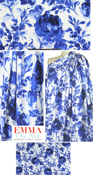NY designer blue/white floral cotton stretch woven