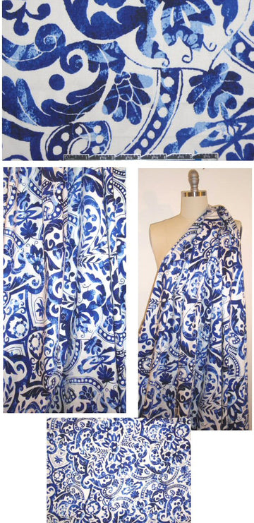 blue/white 'pottery' print stretch cotton sateen 1.33 yds