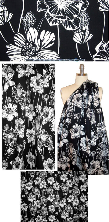 NY designer black/white floral cotton stretch woven
