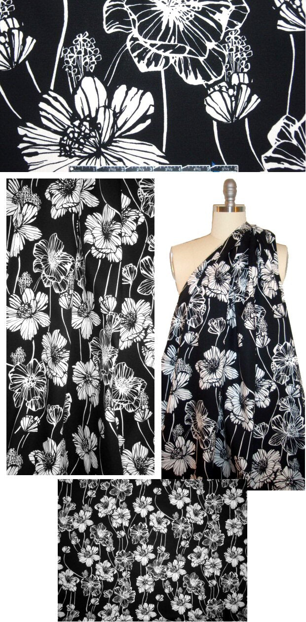 NY designer black/white floral cotton stretch woven 1 yard