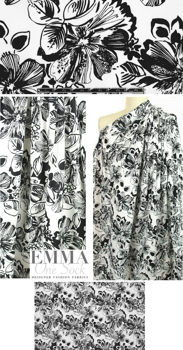 NY designer white/black floral cotton stretch woven 1.66 yd