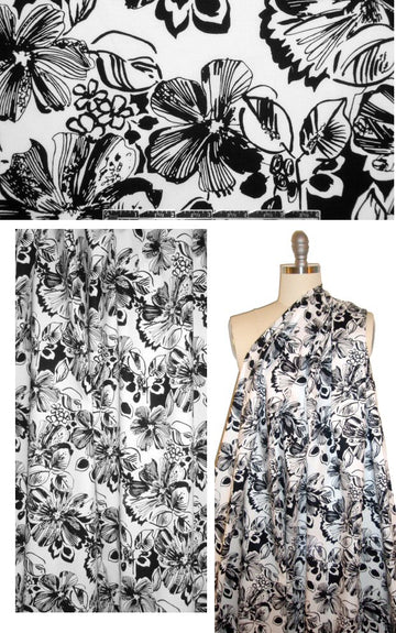 black white floral cotton/lycra woven 1.625 yds
