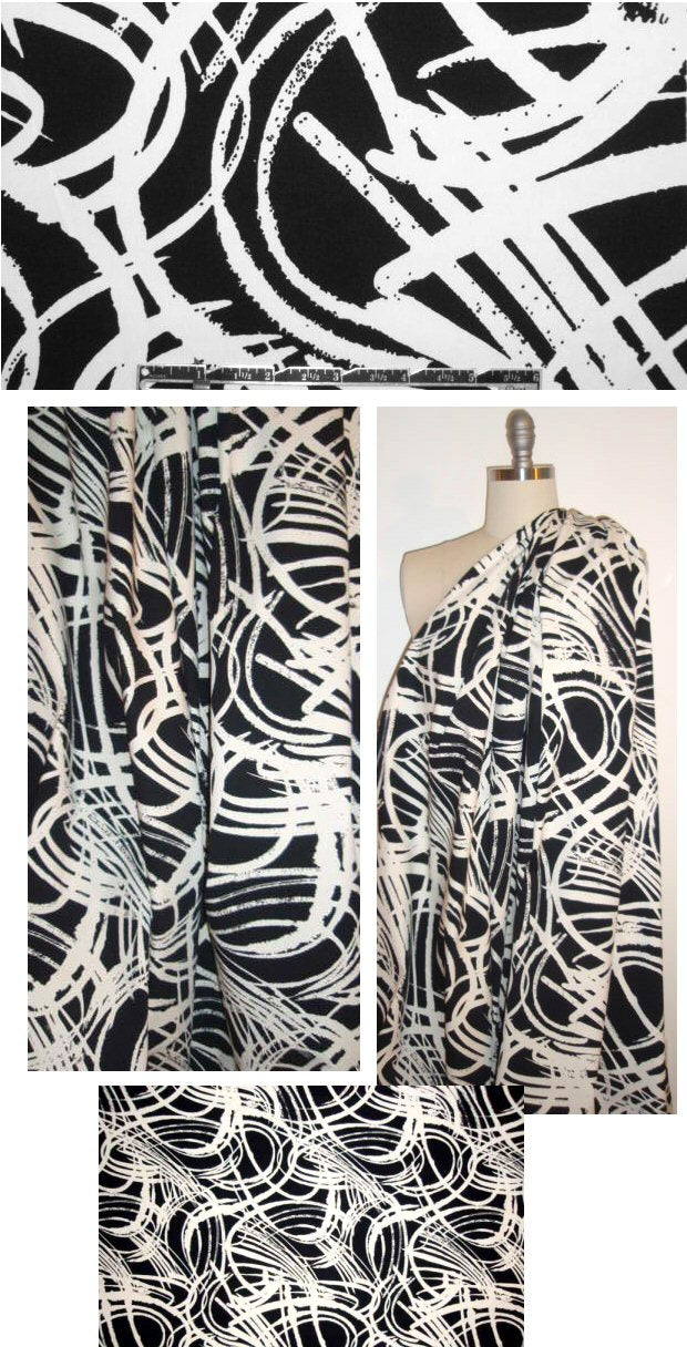 DKNY black/cream scribble abstract cotton/lycra woven 2 yds