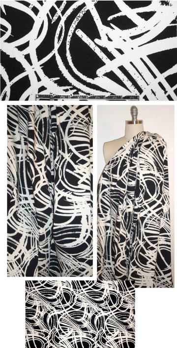 DKNY black/cream scribble abstract cotton/lycra woven 2 yds