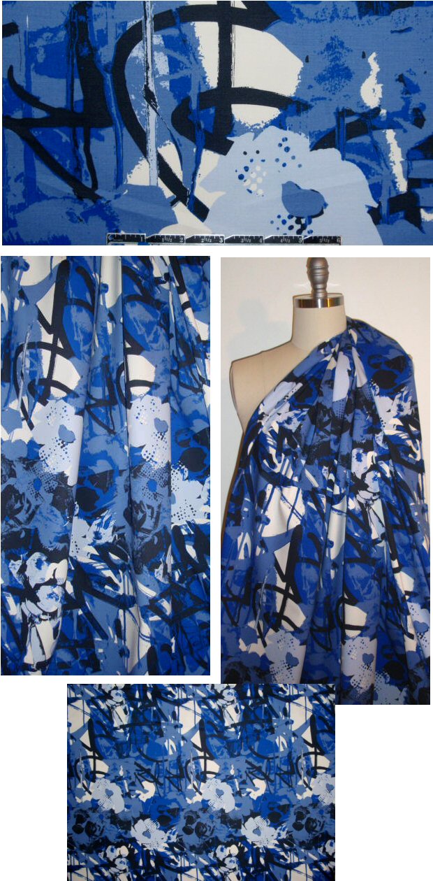 DKNY stylized floral cotton/lycra - blues/black