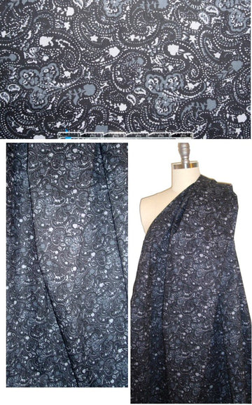 DKNY black/gray dotted paisley cotton/lycra twill 1.5 yd