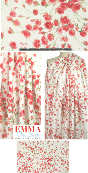 Italian delicate blossoms cotton stretch woven