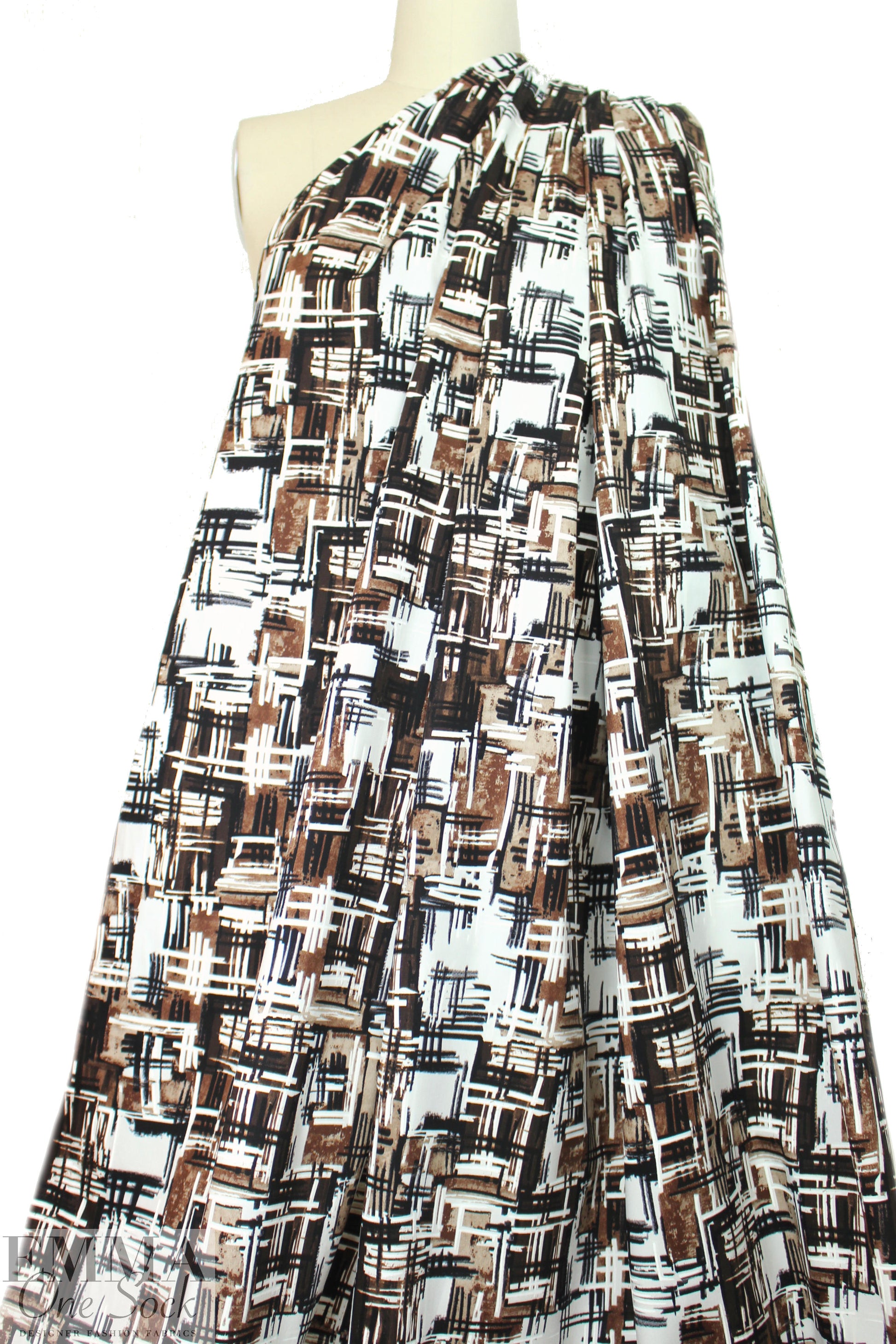 Italian crosshatch graphic cotton stretch woven