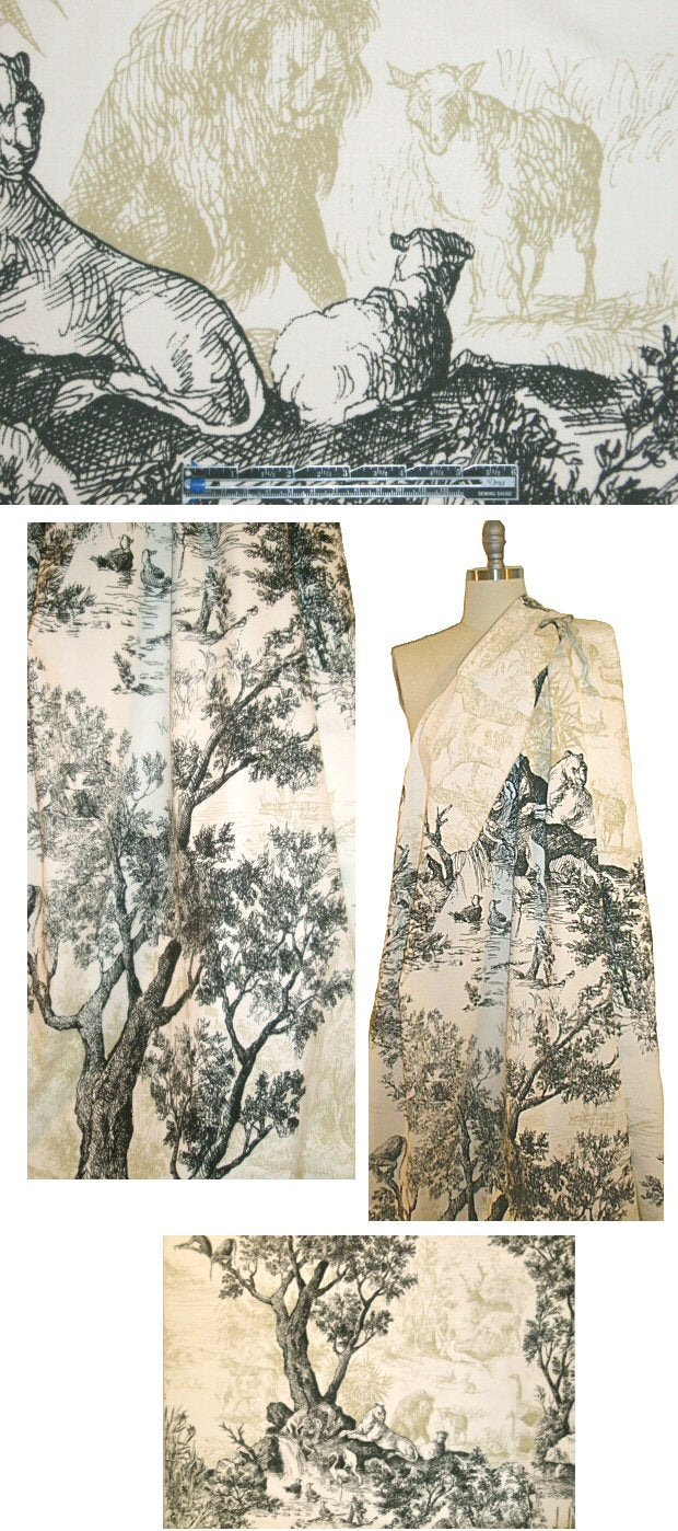 French 'animal kingdom' toile partial panel 1 yard