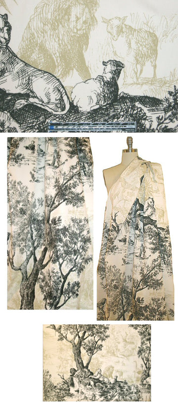 French 'animal kingdom' toile partial panel 1 yard