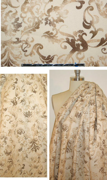 NY designer earthtones fleur-de-lis stretch twill .75 yds