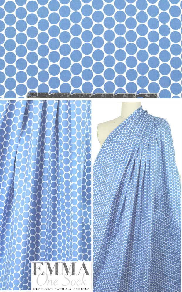 NY designer blue/white dot cotton stretch sateen