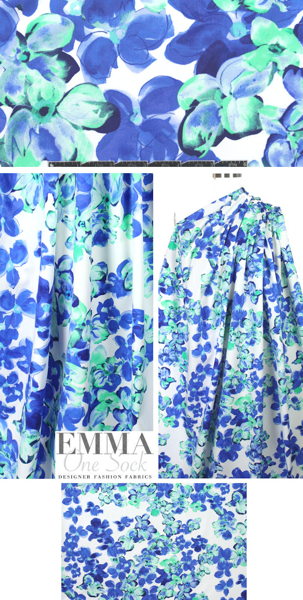 NY designer blue/spearmint floral cotton stretch woven 1.875 yd