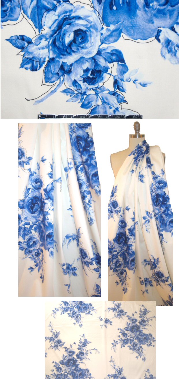 NY designer painted flowers cotton/lycra sateen