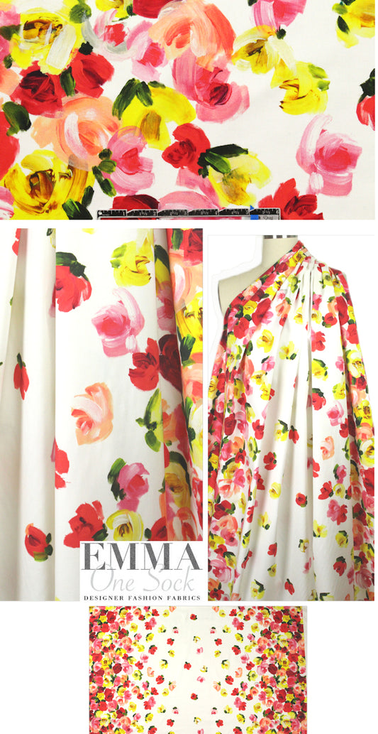 Italian double floral border cotton stretch woven