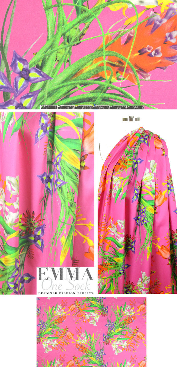 Italian digital 'summer blooms' cotton stretch woven