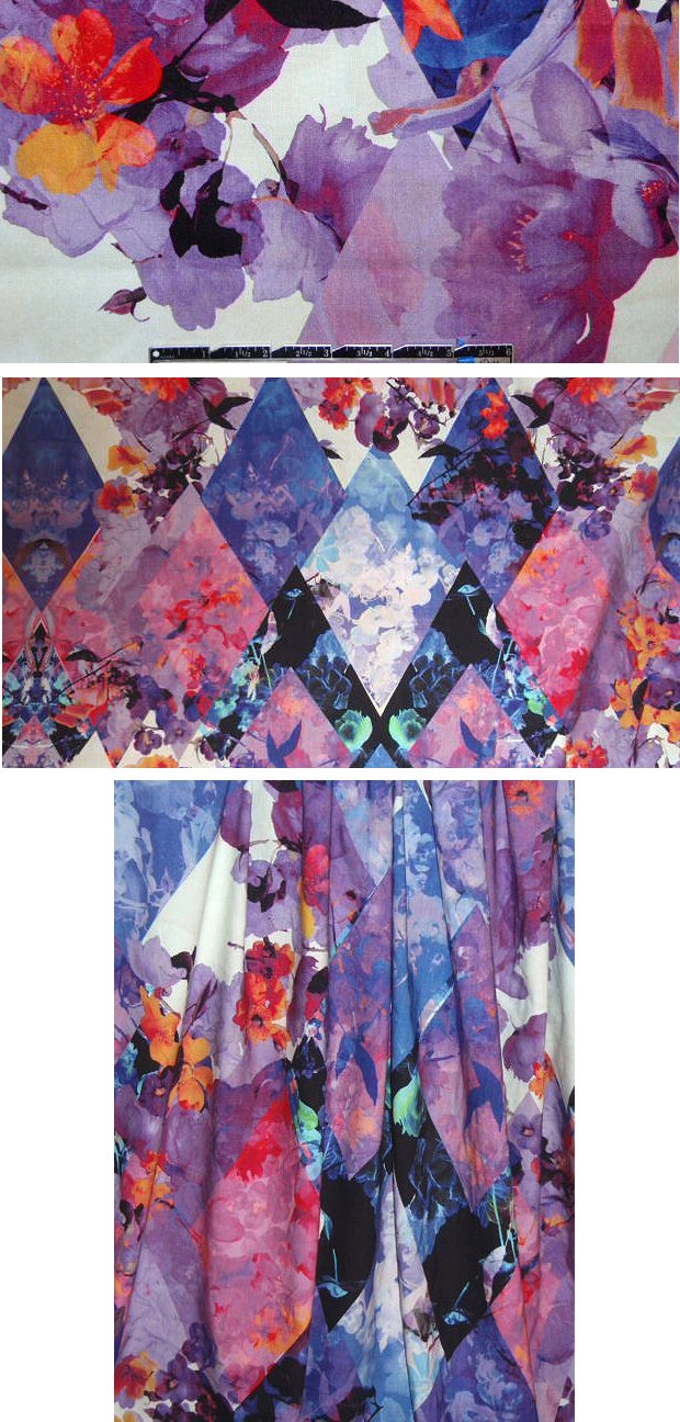 NY designer engineered floral design stretch cotton 1 yard