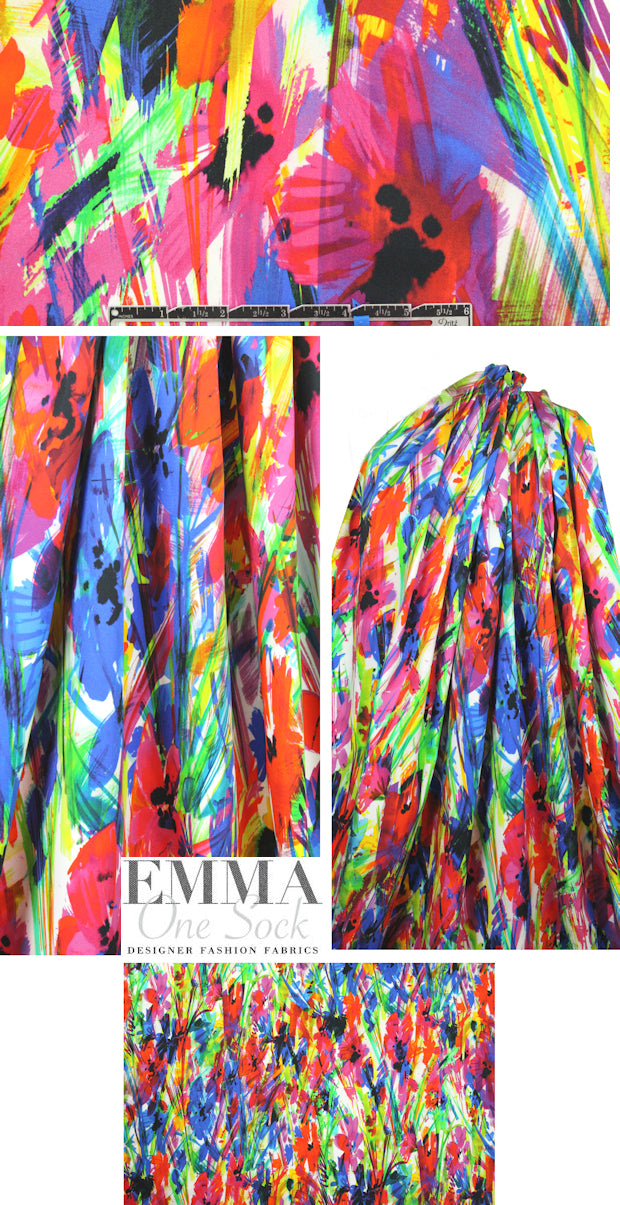 Italian digital abstract floral cotton stretch woven
