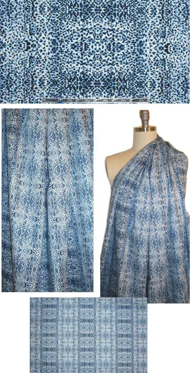 NY designer rorschach blues cotton/lycra woven